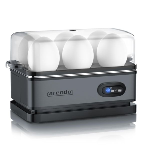 Cuociuova Arendo Per 6 Uova, Acciaio Inox, Funzione Keep Warm, Durezza Regolabile, Segnale Acustico, Incluso Misurino Con Raccogliuova, 400 Watt, Grigio-image