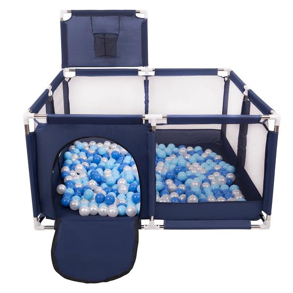 Selonis Box Con Cesto E 100 Palline Box Per Bambini, Blu:Blu/Babyblue/Perla-image