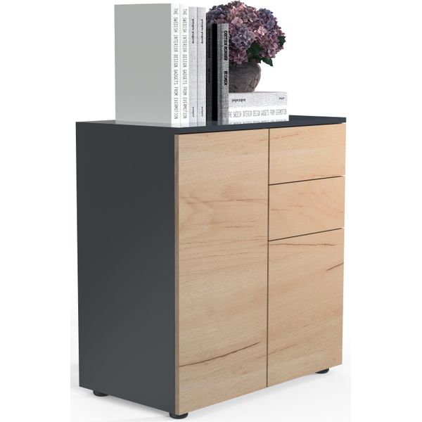 Cassettiere E Credenze Dalosa Antracite / Miele Di Quercia A. 77 X L. 70 X P. 39Cm-image