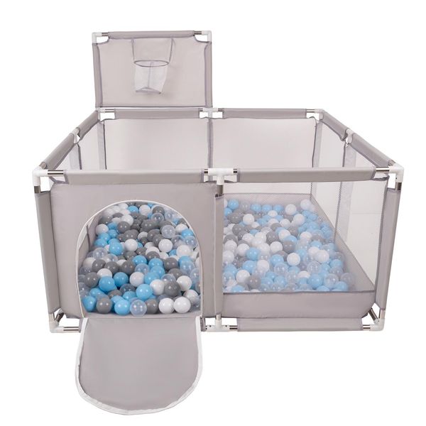 Selonis Box Con Cesto E 100 Palline Box Per Bambini, Grigio:Grigio/Bianco/Trasparente/Babyblue-image