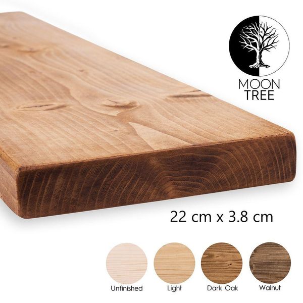 Moontree | Mensola Da Parete Rustica In Legno Berg, 22X3,8X210Cm, Rovere Scuro | Mensola Da Appendere, Mensola Da Parete In Legno Per Soggiorno-image