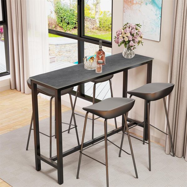 Wisfor Tavolo Da Bar Tavolo Da Cucina, Tavolo Da Pranzo In Marmo, Tavolo Da Bar Per Sala Da Pranzo, Cucina, Sala Feste, Con Struttura In Metallo, 120X40X105Cm, Grigio Scuro-image
