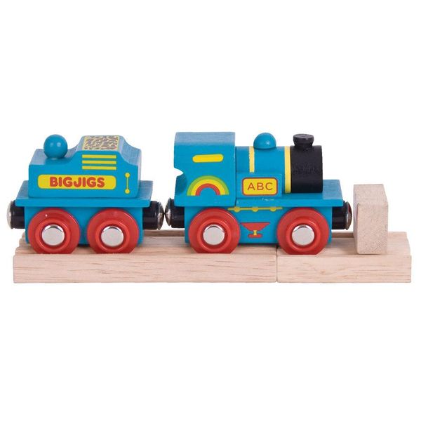 Bigjigs Rail Locomotiva Blu Con Tender + 2 Binari-image