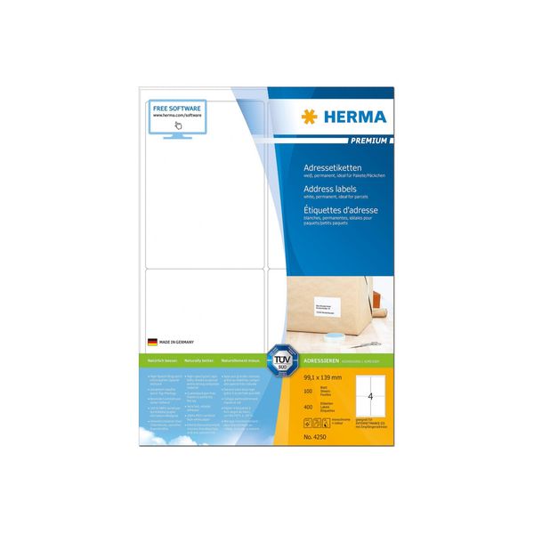 Herma Superprint - Etichette Autoadesive - Bianco - 99,1 X 139 Mm - 400 Pezzi (100 Fogli X 4) (4250)-image