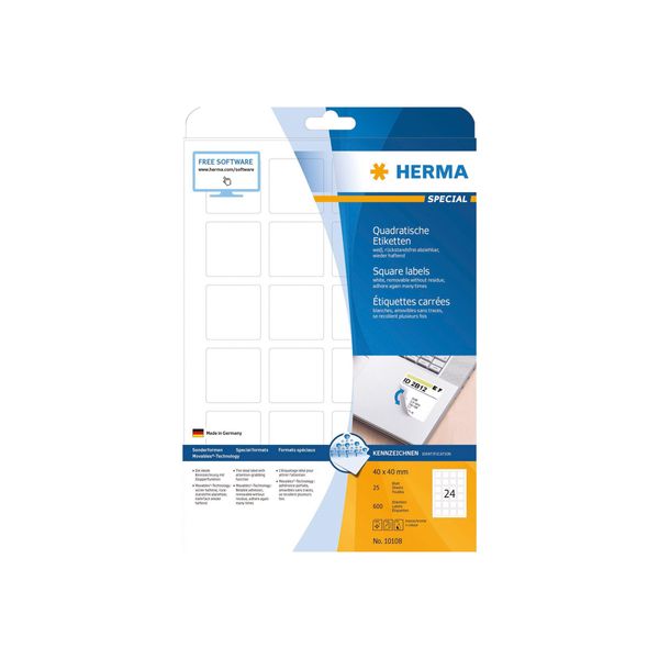 Etichette A4 Bianche 40X40 Mm Quadrate Carta Mobile-Rimovibile Opaca 600 Pz.-image