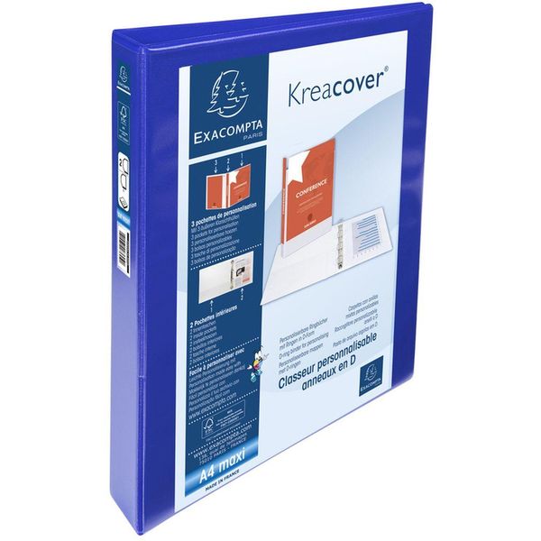 Exacompta Raccoglitore Ad Anelli Per Presentazioni, A4 Maxi, Blu, 2D Anelli-image