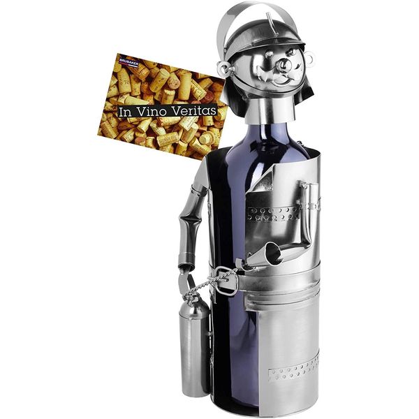 Brubaker Portabottiglie Vino Portabottiglie Pompiere Oggetto Decorativo In Metallo Con Biglietto D'auguri Per Regalo Vino-image