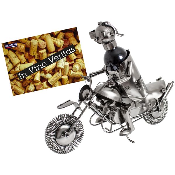 Brubaker Portabottiglie Motociclista Scultura In Metallo Regalo Con Carta Regalo-image