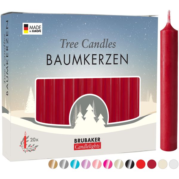 Brubaker Candele Per Albero In Cera - Candele Natalizie Per Piramidi E Archi Di Candele - Candele Piramidali Per Albero Di Natale, 20 Pezzi, Rosso Scuro-image