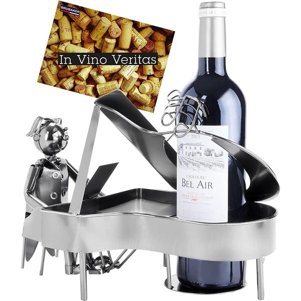 Brubaker Portabottiglie Da Vino Pianista Pianista Scultura In Metallo Con Carta Regalo-image