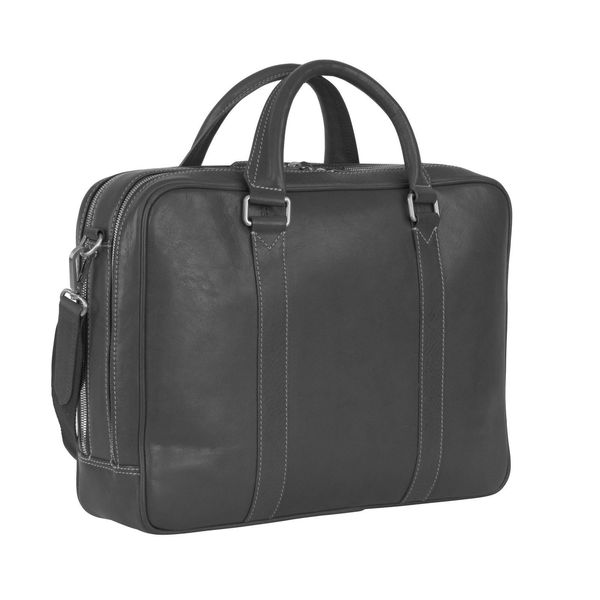 Leonhard Heyden Pelle Cartella Borsa A Tracolla Con Scomparto Per Laptop Bergamo Zipped Briefcase 2 Black Nero-image