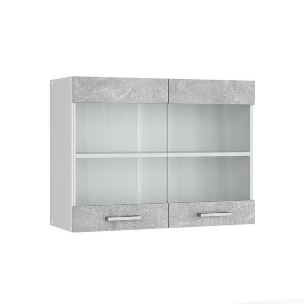 Vicco Pensile Universale R-Line, 80 Cm Con Ante In Vetro, Calcestruzzo/Bianco-image