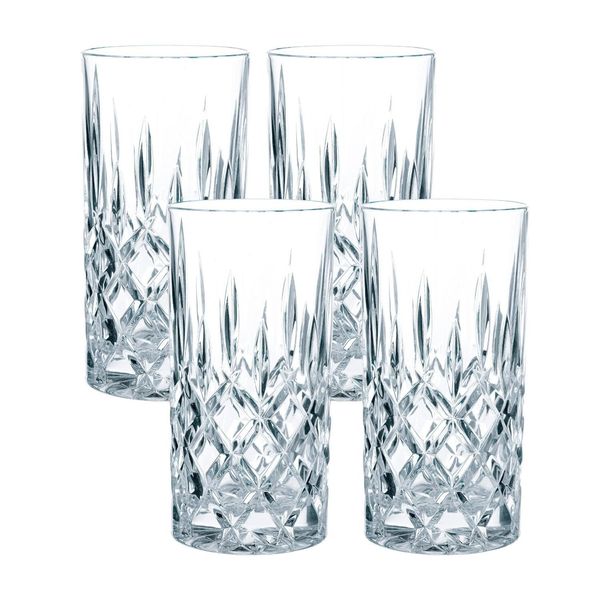 Spiegelau & Nachtmann, 4-Teiliges Longdrink-Set, Kristallglas, 375 Ml, Noblesse, 0089208-0 + 4Er Set Ekm Living Edelstahl Strohhalme Silber Gerade-image