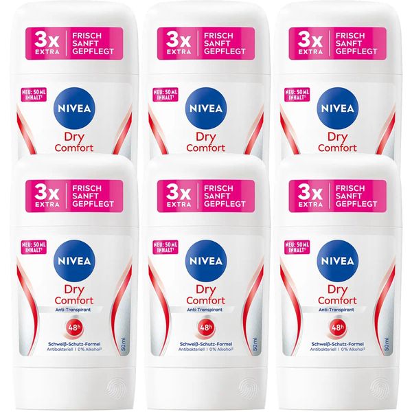 Nivea Deo Stick Dry Comfort Plus Anti-Traspirante 50Ml Confezione Da 6 Pezzi-image