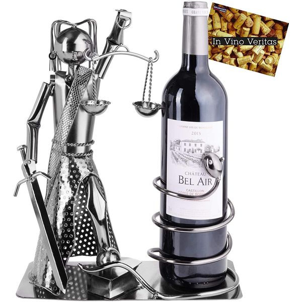 Brubaker Portabottiglie Justitia Con Serpente - Scultura In Metallo Portabottiglie - Figura In Metallo Regalo Per Avvocati, Giudici, Procuratori, Studi Legali - Con Biglietto Di Auguri-image