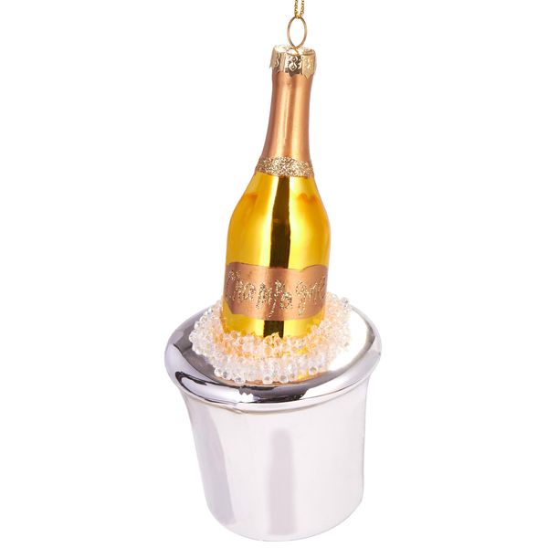 Brubaker Raffreddatore Di Champagne Con Bottiglia - Bomboniera Natalizia In Vetro Dipinta A Mano - Decorazione Per L'albero Di Natale Figurine Divertenti Decorazione Pendente Bomboniera Per L'albero - Circa 14,5 Cm-image