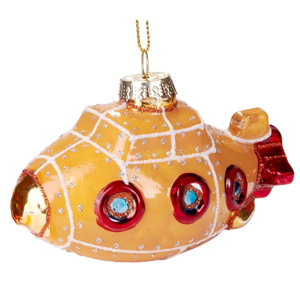 Brubaker Submarine Yellow Red - Guaina Natalizia In Vetro Dipinta A Mano - Decorazione Dell'albero Di Natale Figurine Divertente Decorazione Pendente - 10,5 Cm-image