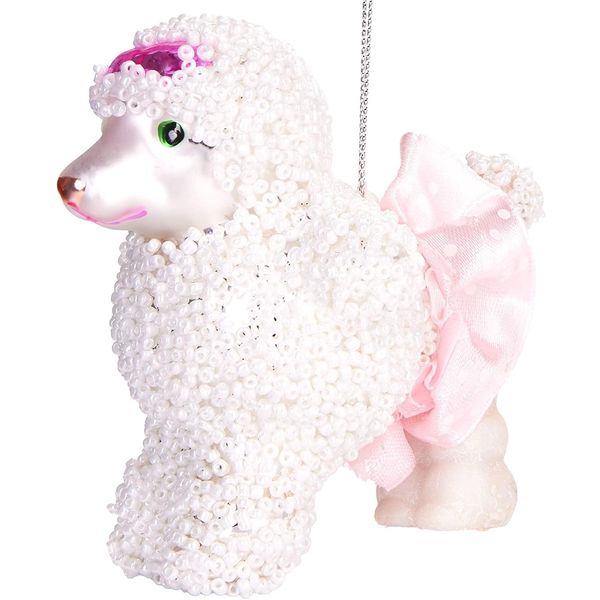Cane Barboncino Brubaker Con Sacchetto - Bomboniere Natalizie In Vetro Dipinte A Mano - Statuette Di Decorazione Per L'albero Di Natale Soffiate A Bocca, Divertenti Bomboniere Pendenti Per L'albero - Circa 10 Cm-image