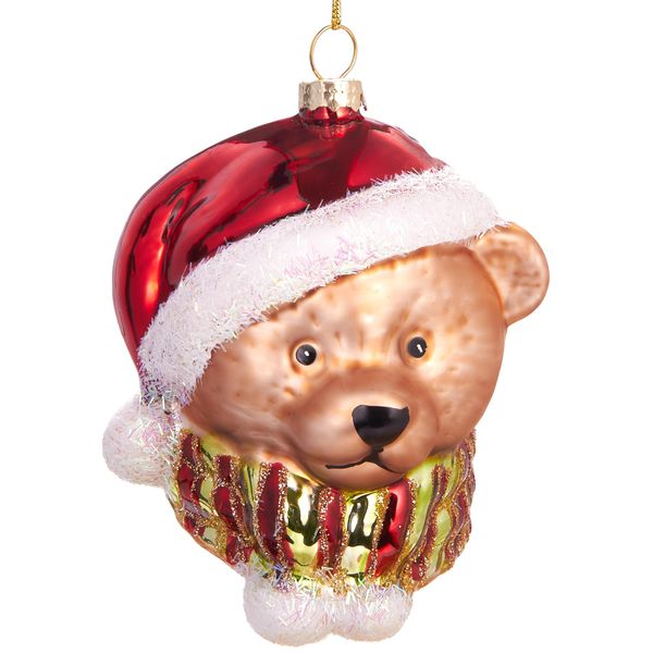 Brubaker Orsacchiotto Con Sciarpa E Cappello Natalizio - Decorazioni Natalizie In Vetro Dipinte A Mano - Decorazioni Per L'albero Di Natale - 9,5 Cm-image