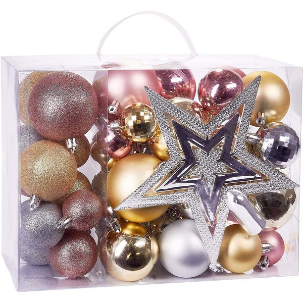 Brubaker Set Da 50 Pezzi Di Baubles Natalizi Con Ciondolo Per Albero - Decorazioni Per L'albero Di Natale In Rosa, Champagne E Argento-image