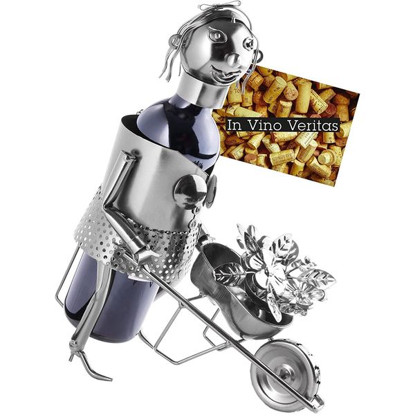 Brubaker Portabottiglie Da Vino Giardiniere - Scultura In Metallo Portabottiglie - Regalo Da Giardino Per Gli Amanti Del Vino Con Biglietto Di Auguri-image