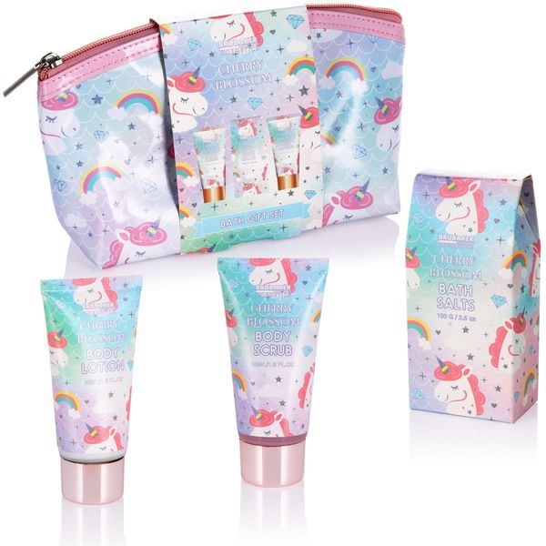 Brubaker Cosmetics Set Da Bagno E Doccia Unicorno 4 Pezzi Fiori Di Ciliegio - Set Regalo Con Profumo Di Fiori Di Ciliegio In Borsa Cosmetica-image
