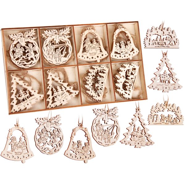 Brubaker 24 Pz. Set Di Ciondoli Natalizi - Decorazione Albero In Legno Ca. 6 Cm - Campanelle Angelo Albero Di Natale - Ciondolo Decorazione Natalizia - Ciondolo Albero Di Natale In Legno - Decorazione Albero Di Natale-image
