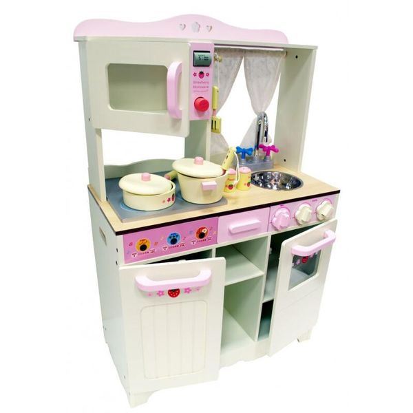 4Iq Hania Cucina Giocattolo In Legno Per Bambini Bianco / Rosa 60X30X97 Cm-image