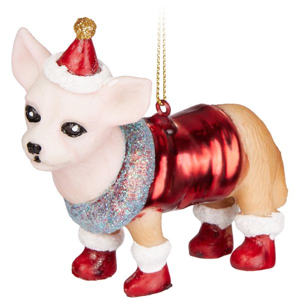 Brubaker Chihuahua Marrone Chiaro Rosso Come Babbo Natale - Guaina Natalizia In Vetro Dipinta A Mano - Decorazione Per L'albero Di Natale - Guaina Divertente Per L'albero - 9,3 Cm-image