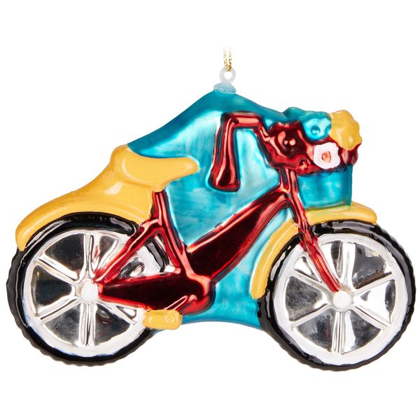 Brubaker Bicicletta Rossa Con Glitter - Bububles Natalizi In Vetro Dipinti A Mano - Statuette Per La Decorazione Dell'albero Di Natale Divertente Decorazione Pendente - 13 Cm-image