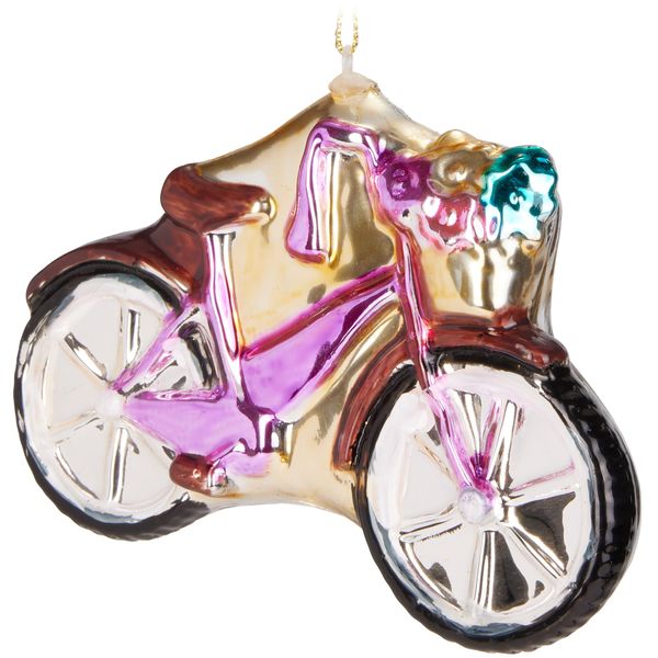 Brubaker Bicycle Pink With Glitter - Bububles Natalizi In Vetro Dipinti A Mano - Figurine Per La Decorazione Dell'albero Di Natale Divertenti Bubles Pendenti - 12,3 Cm-image