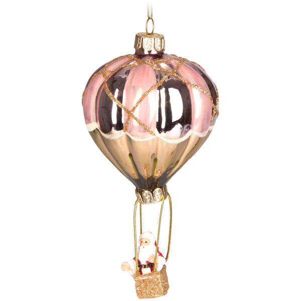 Brubaker Babbo Natale In Mongolfiera Oro Rosa - Guaina Natalizia In Vetro Dipinta A Mano - Figurine Per La Decorazione Dell'albero Di Natale Guaina Natalizia Divertente - 14 Cm-image