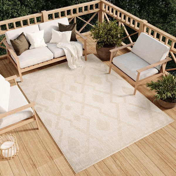Tappeto Soggiorno Esterno Interno Camera Da Letto Design Moderno Terrazza Balcone Crema 120 X 170 Cm-image
