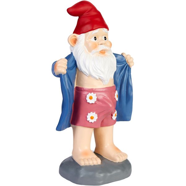 Brubaker Gnomo Da Giardino Con Supporto - Gnomo Pervertito Con Accappatoio E Pantaloni A Fiori - Figura Da Giardino Divertente - Decorazione Resistente Alle Intemperie Per Il Giardino Da Campeggio Decorazione Da Giardino Per Esterni - Alto 24 Cm-image