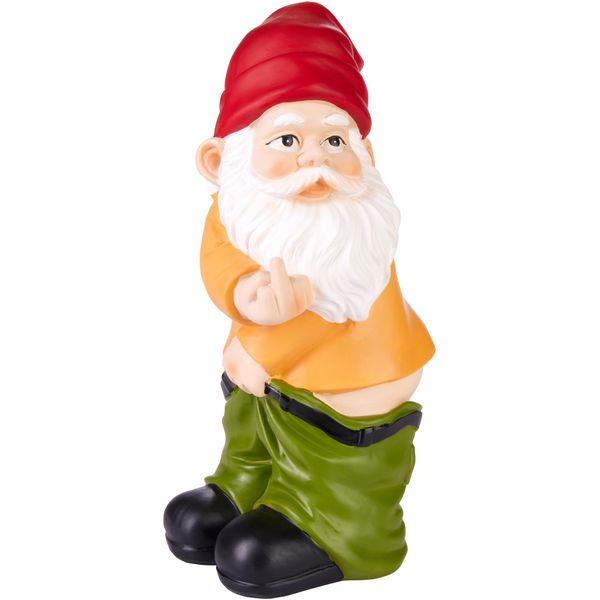 Brubaker Gnomo Da Giardino Con I Pantaloni Abbassati E Il Dito Medio - Gnomo Impertinente Con Il Sedere Scoperto - Figura Da Giardino Divertente - Decorazione Resistente Alle Intemperie Per Il Campeggio In Giardino - Decorazione Da Giardino Per Esterni - Alto 24 Cm-image