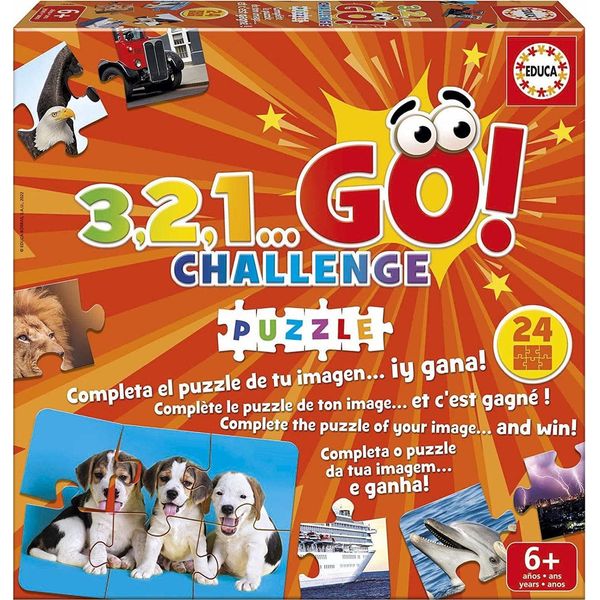 Educa - 3,2,1... Puzzle Go Challenge, Include 24 Puzzle Da 6 Pezzi | Da 2 A 5 Giocatori, Età 6+ (19390) Educa-image