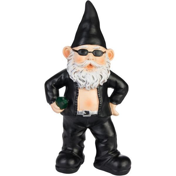 Brubaker Gnomo Da Giardino Biker Nero - Gnomo Rocker Con Occhiali Da Sole - Figura Da Giardino Divertente - Decorazione Resistente Alle Intemperie Per Il Giardino E Il Campeggio - Decorazione Da Giardino Per Esterni - Alto 24 Cm-image