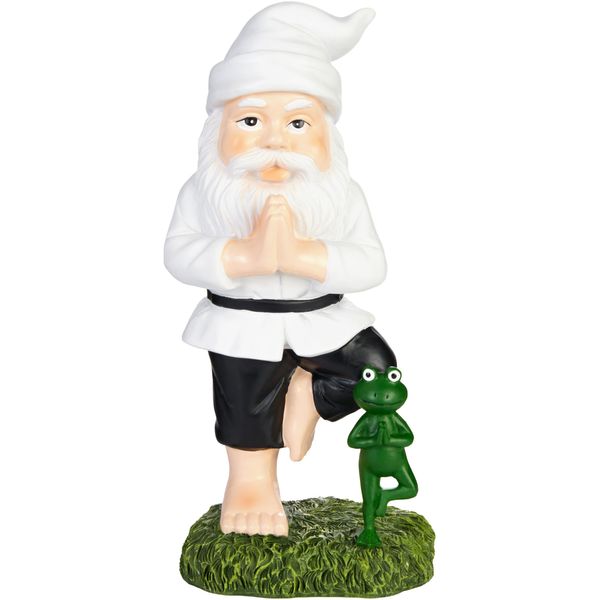 Brubaker Gnomo Da Giardino Gnomo Dell'albero Degli Esercizi Di Yoga Con Rana - Figura Da Giardino Figura Sportiva Vrksasana - Decorazione Zen Resistente Alle Intemperie Per Il Giardino E Il Campeggio - Decorazione Da Giardino Divertente Bianca Per Esterni - Alto 24 Cm Visita Il Negozio Brubaker-image