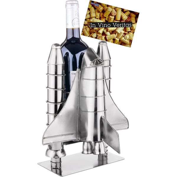 Brubaker Portabottiglie Da Vino Lancio Del Razzo - Scultura In Metallo Dello Space Shuttle Portabottiglie Razzo Space Shuttle - Figura In Metallo Argentato Regalo Per Gli Appassionati Di Viaggi Spaziali E Dello Spazio Con Biglietto Di Auguri-image
