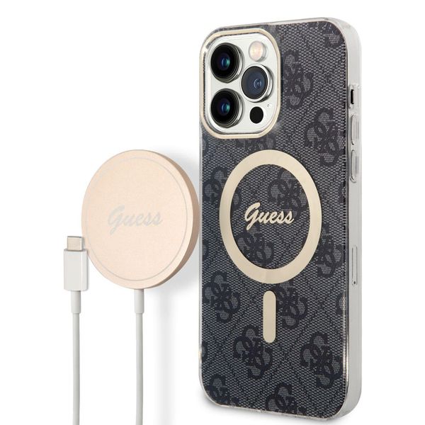 Zestaw Guess Gubpp14Xh4Eacsk Custodia+ Caricatore Iphone 14 Pro Max 6,7 Czarny/Nero Custodia Rigida 4G Stampa Magsafe-image