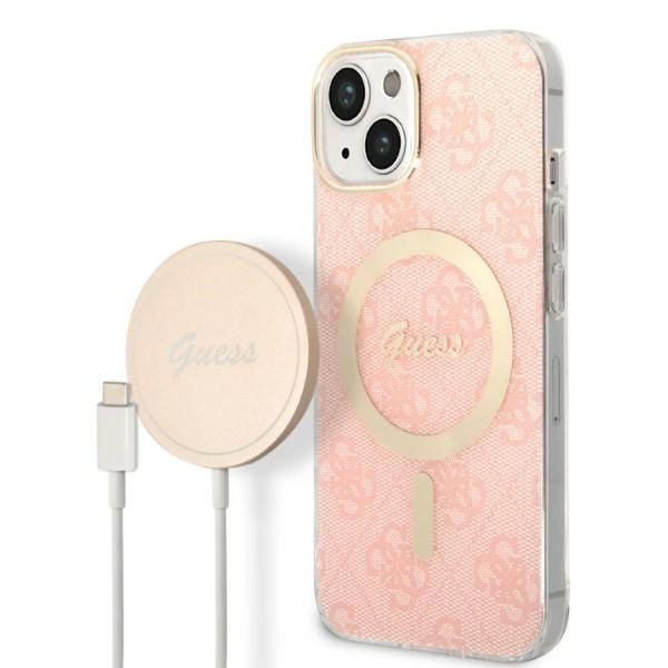Zestaw Guess Gubpp14Mh4Eacsp Custodia+ Caricabatterie Iphone 14 Plus / 15 Plus 6.7 RóżOwy/Rosa Custodia Rigida 4G Stampa Magsafe-image