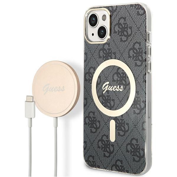 Zestaw Guess Gubpp14Mh4Eacsk Custodia+ Caricatore Iphone 14 Plus / 15 Plus 6.7 Czarny/Nero Custodia Rigida 4G Stampa Magsafe-image