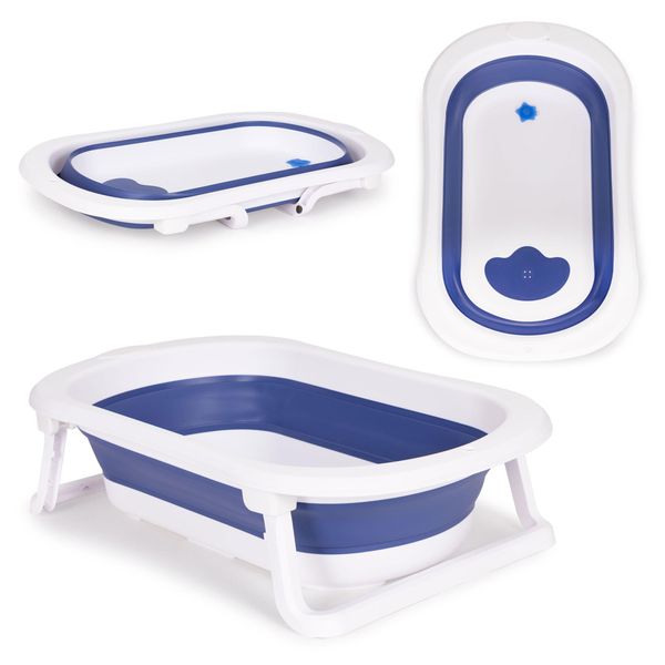 Vaschetta Da Bagno Per Bambini Vaschetta Da Bagno Pieghevole Per Escursioni Con Scarico Blu-image