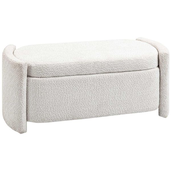 Homcom Panca, Panca Da Letto Con Contenitore, Panca Imbottita Con Coperchio, Aspetto Velluto, Crema-image