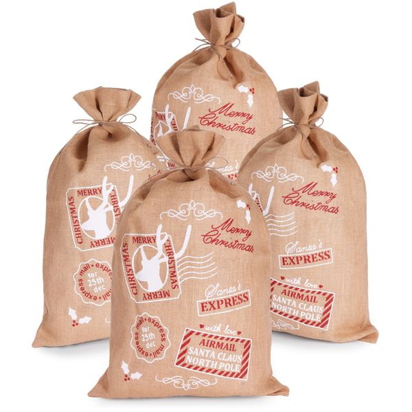 Brubaker Sacco Di Natale Santa Express Francobolli - 80 Cm Sacco Regalo Di Natale - Sacco Di Iuta Santa Sack, 4 Pezzi-image