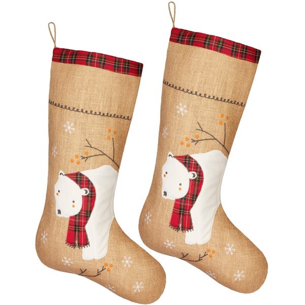 Brubaker 52 Cm Calza Di Natale Da Riempire E Appendere - Orso Polare Con Sciarpa - Grande Calza Di Babbo Natale, 2 Pezzi-image