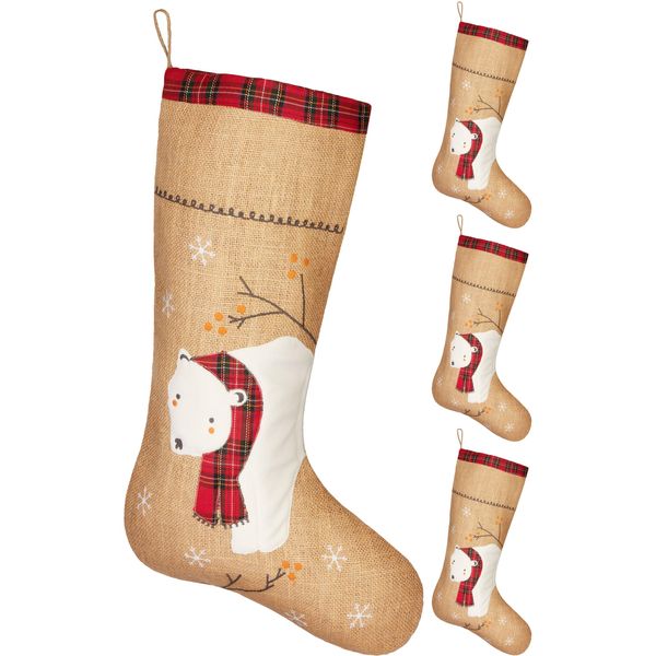 Brubaker 52 Cm Calza Di Natale Da Riempire E Appendere - Orso Polare Con Sciarpa - Grande Calza Di Babbo Natale, 4 Pezzi-image
