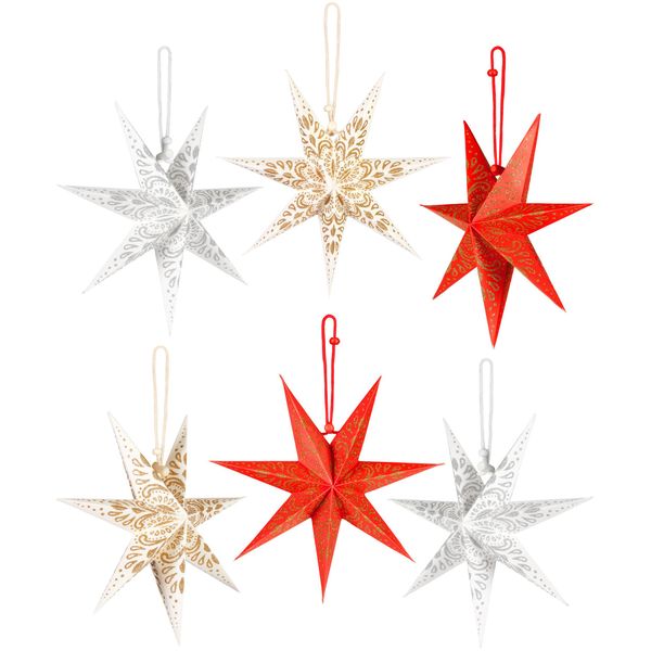 Brubaker 6 Stelle Di Natale Di Carta - Stelle Pieghevoli Da 20 Cm - Grandi Decorazioni Per Albero Di Natale E Finestra Bianco, Rosso-image
