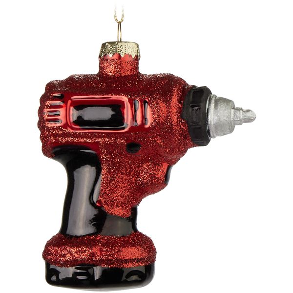 Cacciavite A Batteria Brubaker Rosso - Guaina Natalizia In Vetro Dipinta A Mano - Guaina Per Albero Da 9 Cm Per Artigiani - Decorazione Per Albero Di Natale-image