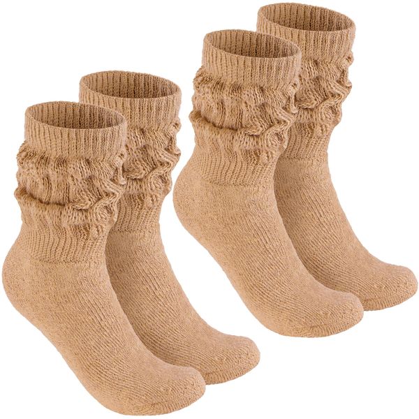 Brubaker Slouch - Calze Da Donna Per Fitness, Yoga E Allenamento - Calze Sportive Da Donna, Beige, Taglia 39-42, 2 Paia-image